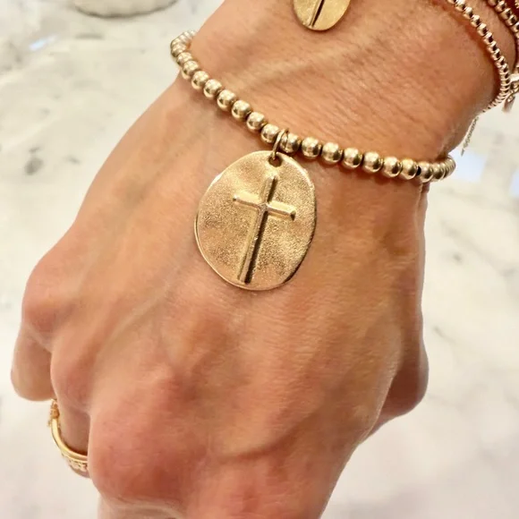 Preowned Enewton Inspire Gold Beaded Bracelet 4mm with Cross Large - Picture 3 of 4
